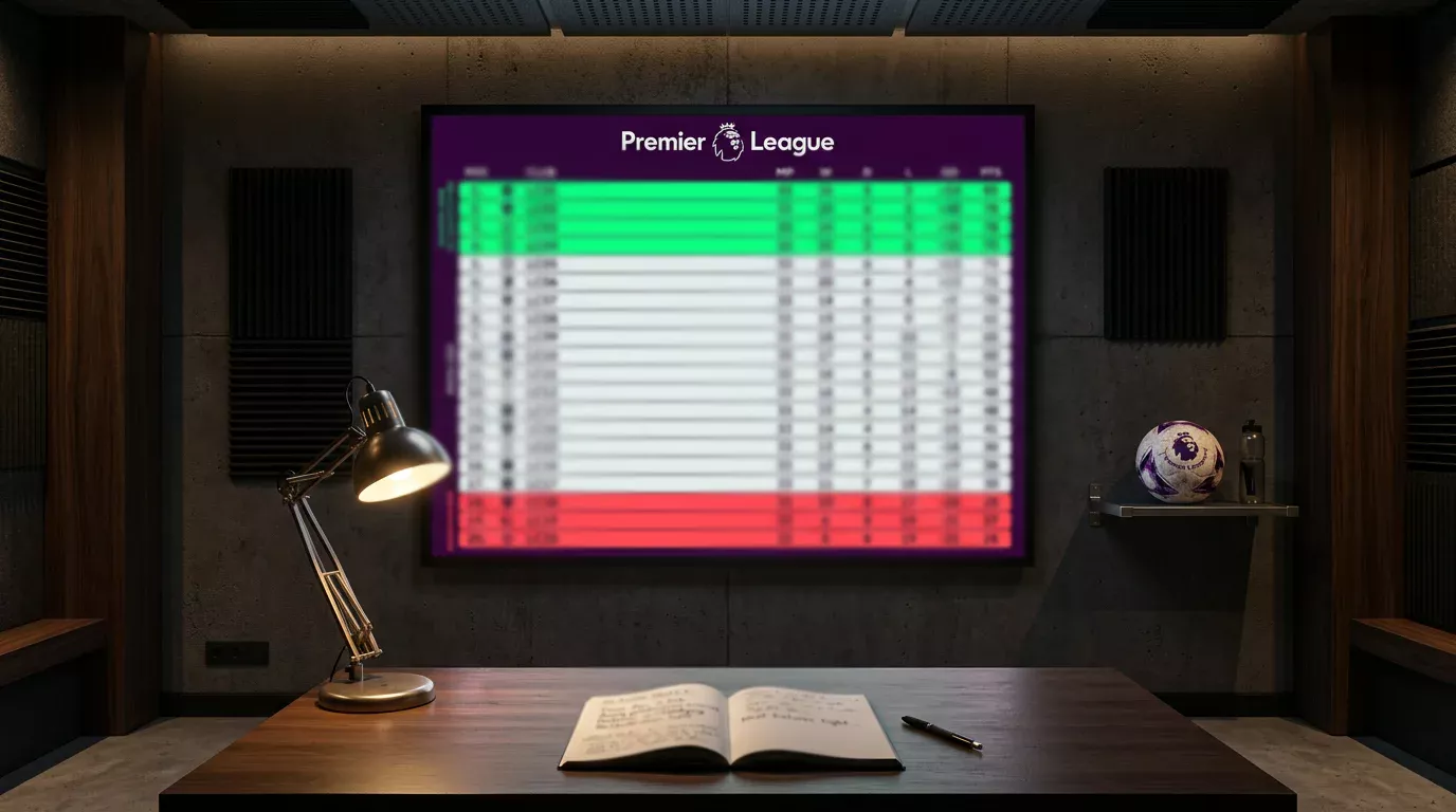 Clasificación de la Premier League con posiciones de campeón y descenso marcadas para apuestas a largo plazo